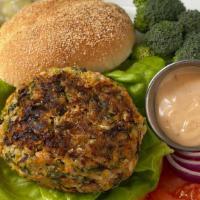 Vegan Burgers - Each · Bulgar, red kidney beans, yellow pepper, scallions, broccoli, carrots, garlic, parsley, onio...