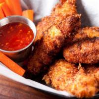 Franks Hot Sauce Chicken Fingers · Crispy, golden fried chicken fingers with classic, southern cayenne pepper dipping sauce.