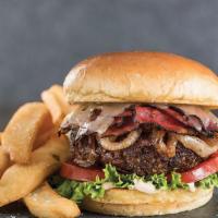 Pastrami Burger  · Fresh Patty, Boars Head Pastrami Lettuce & Tomatoes on a Toasted Bun