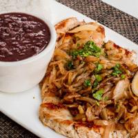 Bistec De Pollo · grilled chicken breast, caramelized onions.