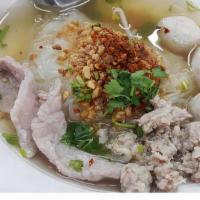 Chicken Noodle Soup Lunch · Bean sprout, fish balls, ground chicken in clear broth soup. Please let use know if you have...