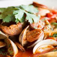 Spicy Clams · Spicy. Chili paste, bird's eye chillies, garlic, basil, onions and bell peppers. Please let ...