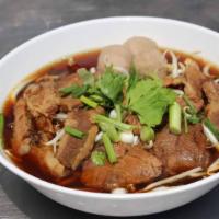 Stewed Beef Noodle Soup · Herb-based soup, stewed beef, Chinese broccoli, bean sprouts. Please let use know if you hav...