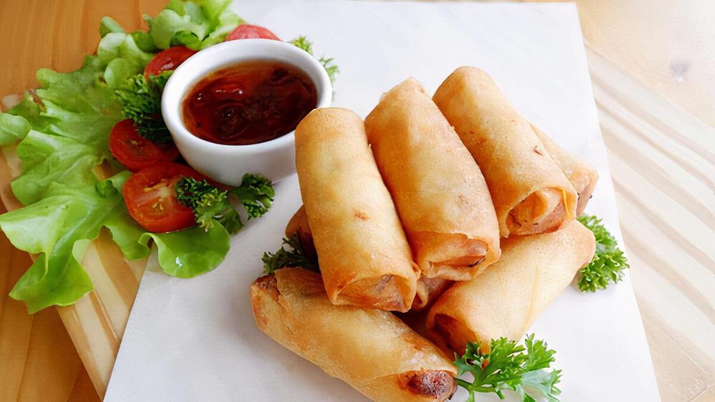 Crispy Spring Roll · Vegetarian. Deep fried rolls stuffed with vermicelli and vegetables served sweet chili sauce. Please let use know if you have any dietary restrictions or food allergies.