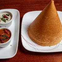 Kids Cone Dosa · Plain lentil crepe shaped like cone. Served with Indian sauces and Indian soup.