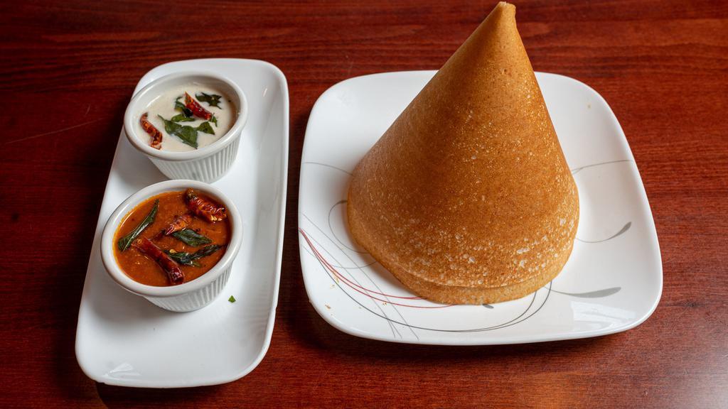 Kids Cone Dosa · Plain lentil crepe shaped like cone. Served with Indian sauces and Indian soup.