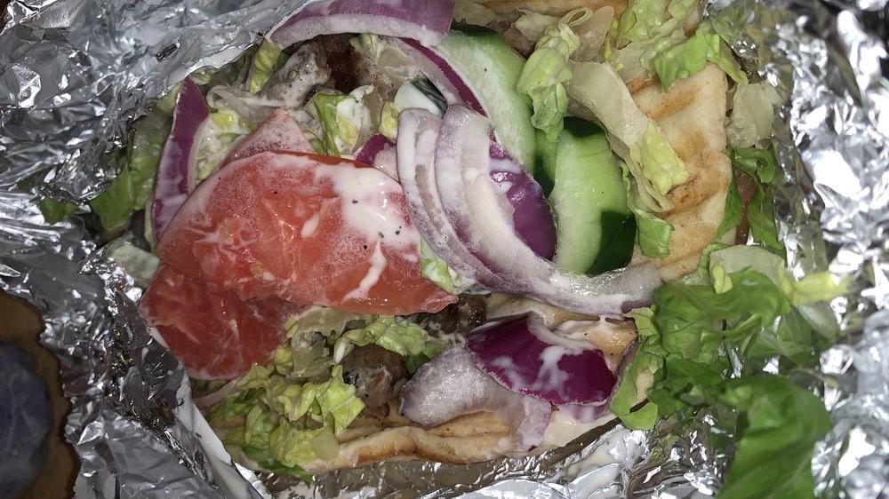 Beef Gyro · lettuce, tomatoes, onions, cucumbers, gyro sauce.