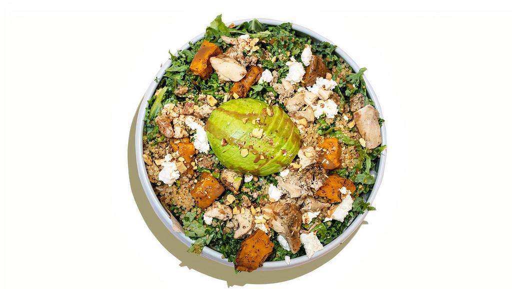 Harvest Bowl · Organic Quinoa, Kale, Sweet Potatoes, Goat Cheese, Avocado, Smoky Balsamic Vinaigrette, Roasted Almonds