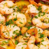 Garlic Shrimp · Wild gulf shrimps sauteed in extra virgin olive oil, garlic, guindilla pepper, and lemon dri...
