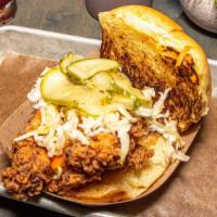 Fried Chicken Sandwhich · Buffalo-Blue cheese, Spicy pickles, Cole slaw