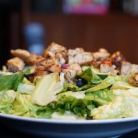 Grilled Chicken Salad · Mixed greens, grilled chicken, tomatoes, cucumbers and onions.