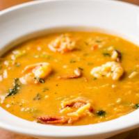 Asopao De Camarones · Gluten-free. Shrimp soup and rice.