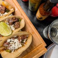 De Carne · Grilled skirt steak, grilled asparagus, pico de gallo, queso fresco. chihuahua cheese, corn ...