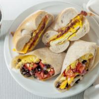 Breakfast Burrito · Two scrambled eggs, cheddar cheese and salsa in a burrito.