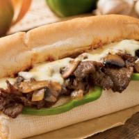 Philly Cheese · Grilled roast beef with sauteed onions, melted mozzarella and american.