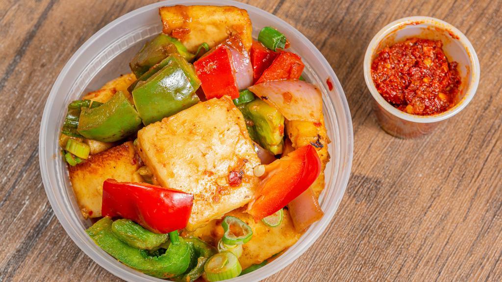 Paneer Chili · Paneer with peppers, onions & tomato. Dry.