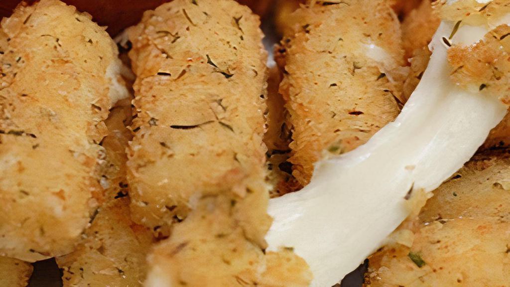 Mozzarella Sticks · Mozzarella cheese that has been coated and fried.