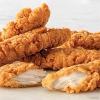 Chicken Tenders · All white meat crispy chicken tenders, served with French fries and honey mustard or BBQ Sau...