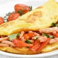 Healthy Request Omelette Platter · Fresh omelette prepared with egg whites, Turkey, and grilled tomato. Served with a side of h...