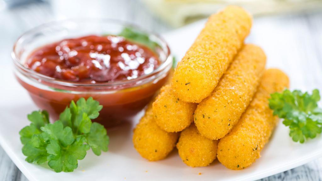 Mozzarella Sticks · 6 Pieces of Melted mozzarella cheese sticks battered and fried to perfection.