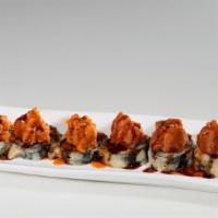 *Kashi King · Fried, avocado, kani, and shrimp, topped with spicy tuna and sweet Thai chili sauce.