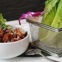 Chicken Lettuce Wrap · Diced onion, jicama, french beans, red pepper, tempura, crunch heart of romaine, miso kosho ...