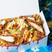 Fully Loaded Fries · Crispy Golden Waffle Fries, Habanero-Brined Chicken Strips, Spicy Cheese Sauce, Bacon, Ranch...