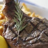 Sirloin · 16 ounce charcoal frilled sirloin steak with Greek style fresh cut fries.