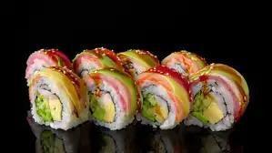 Rainbow Roll · Assorted fresh sashimi over california.