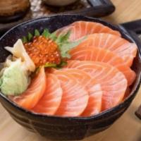 Salmon Don · Served with miso soup.