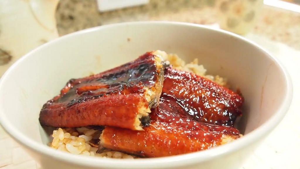 Unagi Don · Served with miso soup.