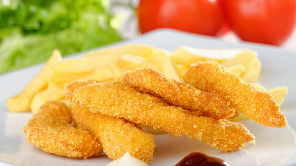 Chicken Fingers With Fries · Breaded crispy tenders.