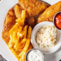 Fish & Chips · Breaded cod filets and deep fried. Served with fries and tartar sauce.