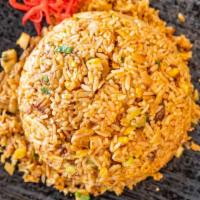 Kim Chee Fried Rice · Kim chee charstu, fish cake scallion egg, and onion