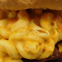 Mac & Cheese Bacon Burger · Action burger, soft macaroni and cheese, double bacon, American crunchy mac and cheese, nugg...