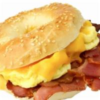 Bacon, Eggs & Cheese Sandwich · Classic new york sandwich with eggs, cheese, and crispy bacon strips.