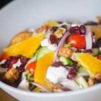 Rvc Salad · mixed greens, oranges, sundried cranberries, goat cheese, baby tomatoes, candied walnuts, ap...