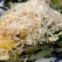 Grilled Caesar · Greenmarket Lettuce, Anchovy, Egg Yolk, Parmigiano, Sourdough Breadcrumbs
