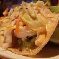 Tempura-Battered Fish Tacos · citrus marinated mahi mahi, avocado smash, spicy cabbage slaw, chipotle aioli
(GRILLED OPTIO...