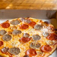 Large Meat Lover Pizza · Meatballs, pepperoni and sausage on a regular cheese pizza.
