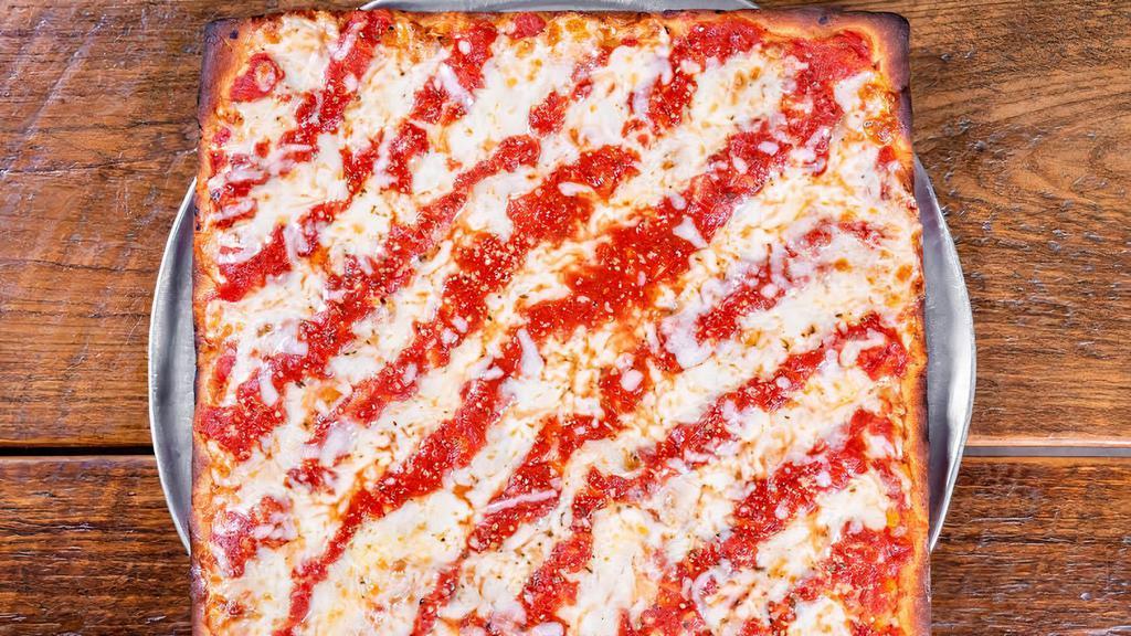 Sicilian Pizza · Thick square crust pizza with mozzarella, tomato sauce & parmesan cheese.