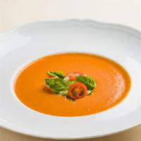 Gazpacho · chilled seasonal tomato soup, Sant Ambroeus extra virgin olive oil