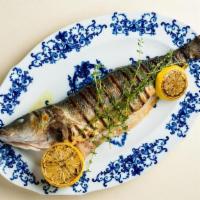 Branzino · roasted sea bass from the Mediterranean sea, sauteéd spinach