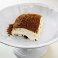 Tiramisu · espresso soaked sponge cake with mascarpone cream and cocoa powder