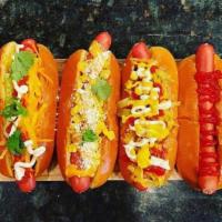 Bahn Mi Dog · Hoisin sauce, sriracha mayo, daikon and carrot slaw, cucumber, cilantro and jalapeño.