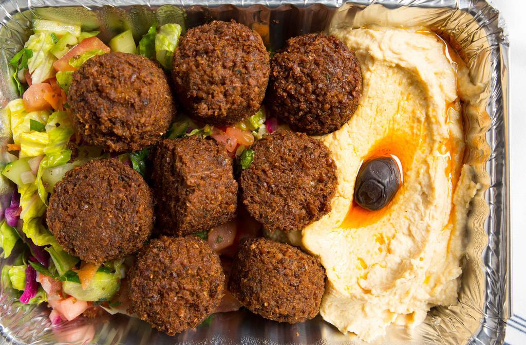 Falafel (8 Pieces) · Chickpeas, vegetable and spices fried with sauce.