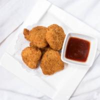 Crispy Soy Protein Nugget · With Bbq sauce.