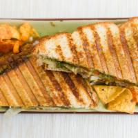 #53. Mumbai Grilled Sandwich · Authentic Indian sandwich with onions, peppers, tomatoes, potatoes, cheese & chutney.