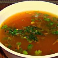 Rasam · Spicy lentil tamrind soup tempered with curry leaves. (Gluten Free, Vegan).