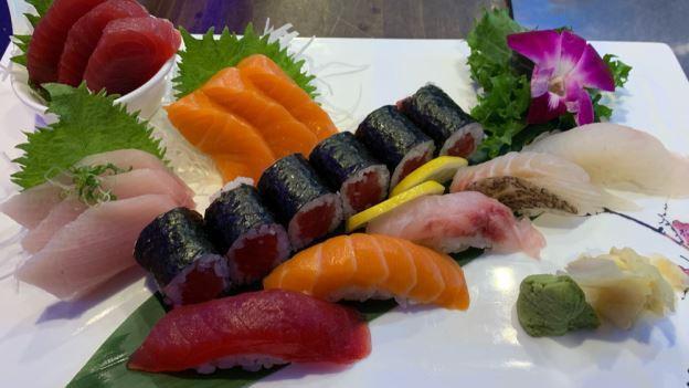 Sushi & Sashimi Combo · Chefs choices five pieces of sushi, nine pieces of sashimi and a tuna roll.